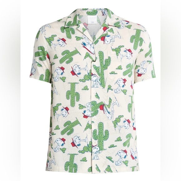 Peanuts Men's and Big Men's Spike Snoopy Desert Button Down Hawaiian Shirt - Picture 1 of 6